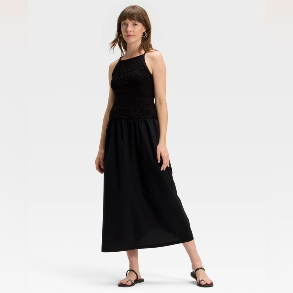 Universal Thread Black Crochet Halter Midi Dress‎ Women's Medium